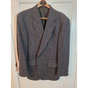 ​Towncraft Vtg Gray Herringbone Wool Blend Blazer Sport Coat 43R Two Button